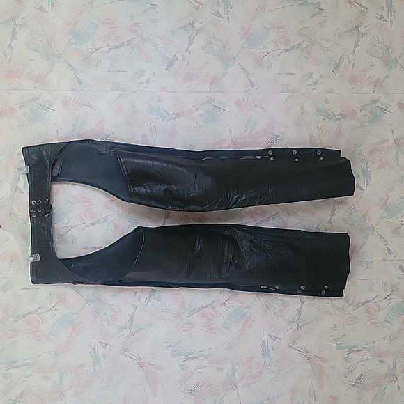 Leather King Black Motorcycle Chaps Size M - Picture 2 of 4